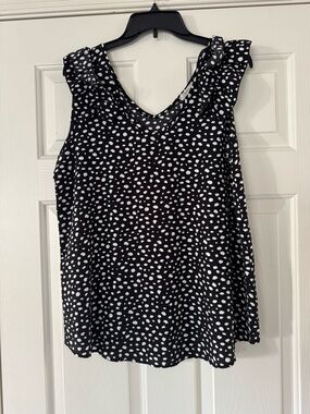 JODIFL Black & White Polka Dot Ruffle Strap Camisole women’s large